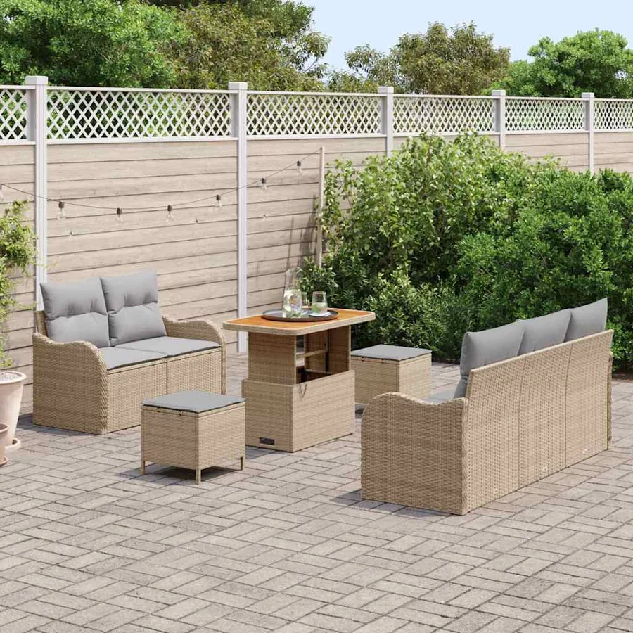 Ensemble de canapé de jardin avec coussin 8 pcs Beige polyrotin - 3