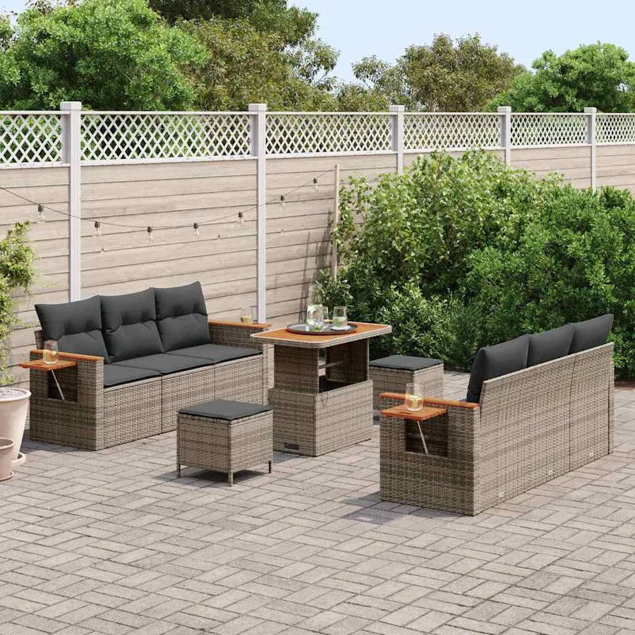Ensemble de canapé de jardin avec coussin 11 pcs Gris polyrotin - 3