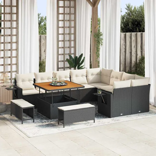 Ensemble de canapé de jardin 12 pcs Noir polyrotin