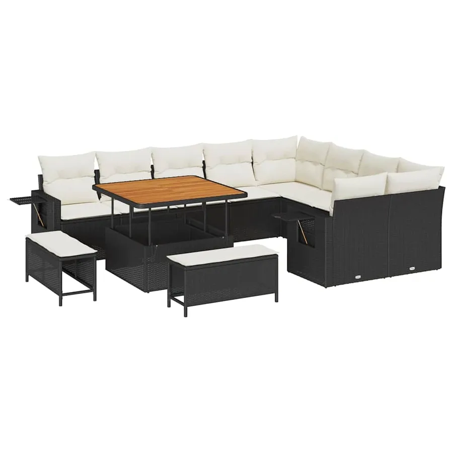 Ensemble de canapé de jardin 12 pcs Noir polyrotin - 2