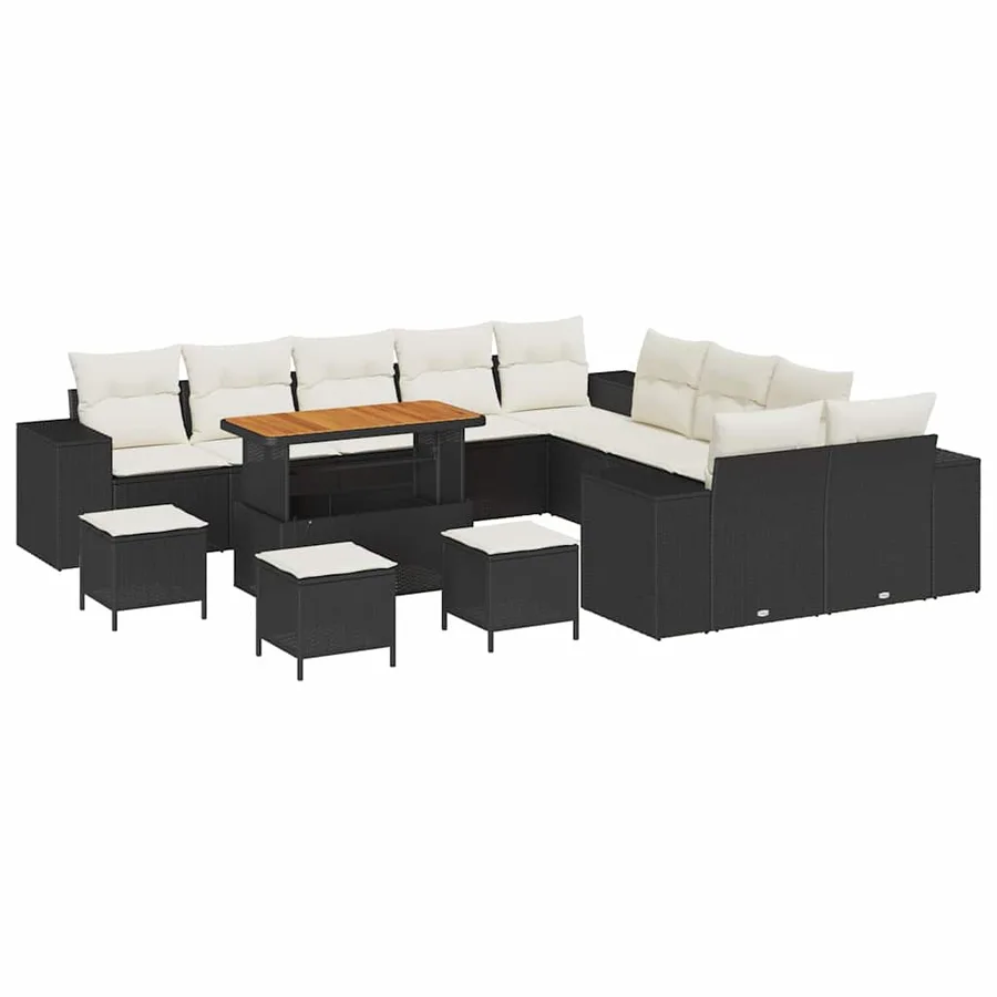 Ensemble de canapé de jardin avec coussin 14 pcs Noir polyrotin - 2