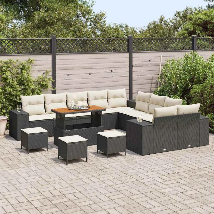 Ensemble de canapé de jardin avec coussin 14 pcs Noir polyrotin - 3