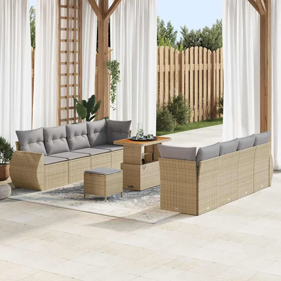 Ensemble de canapé de jardin 11 pcs Beige polyrotin