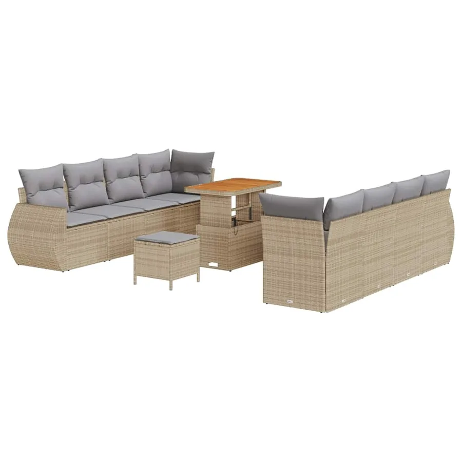 Ensemble de canapé de jardin 11 pcs Beige polyrotin - 2