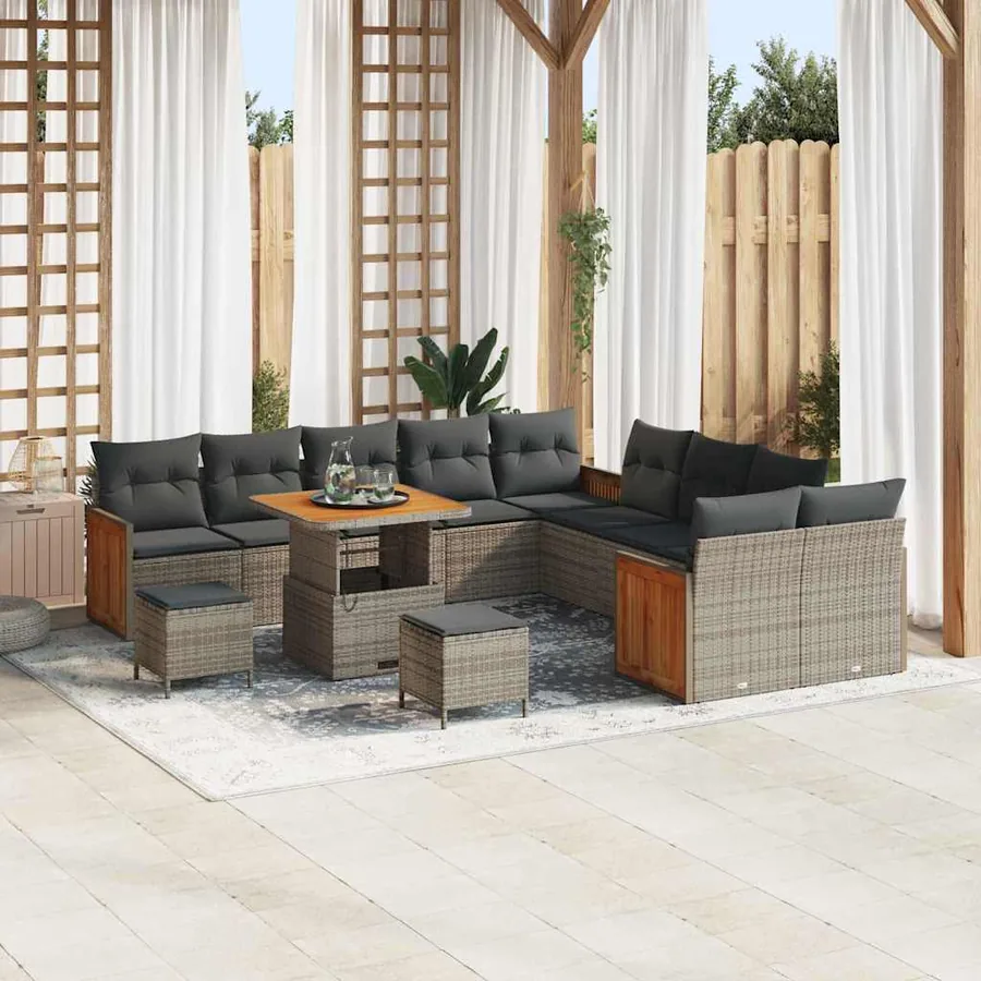 Ensemble de canapé de jardin avec coussin 17 pcs Gris polyrotin