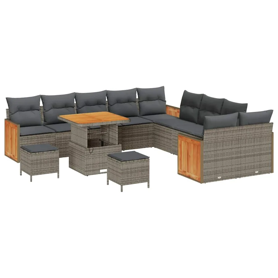 Ensemble de canapé de jardin avec coussin 17 pcs Gris polyrotin - 2