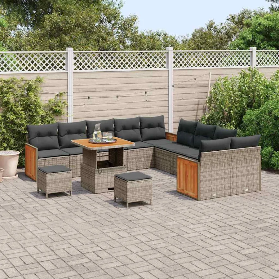 Ensemble de canapé de jardin avec coussin 17 pcs Gris polyrotin - 3