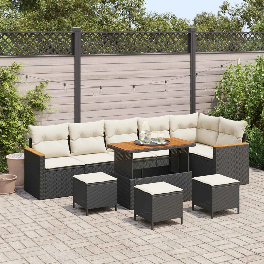 Ensemble de canapé de jardin 10 pcs Noir polyrotin
