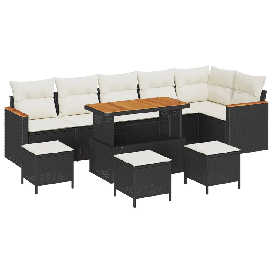 Ensemble de canapé de jardin 10 pcs Noir polyrotin - 2