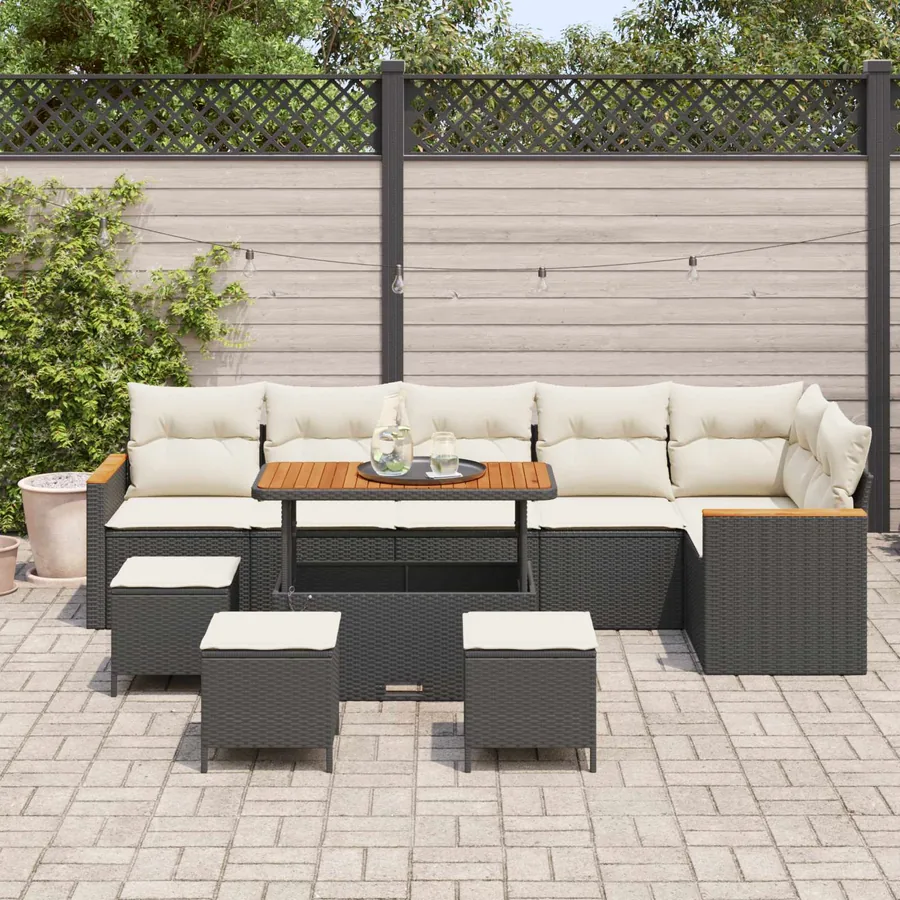 Ensemble de canapé de jardin 10 pcs Noir polyrotin - 3
