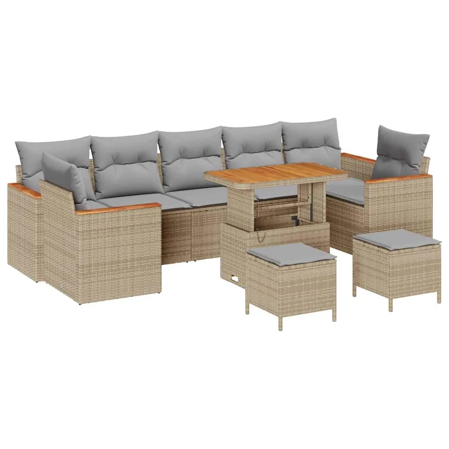 Ensemble de canapé de jardin 10 pcs Beige Poly rotin - 2