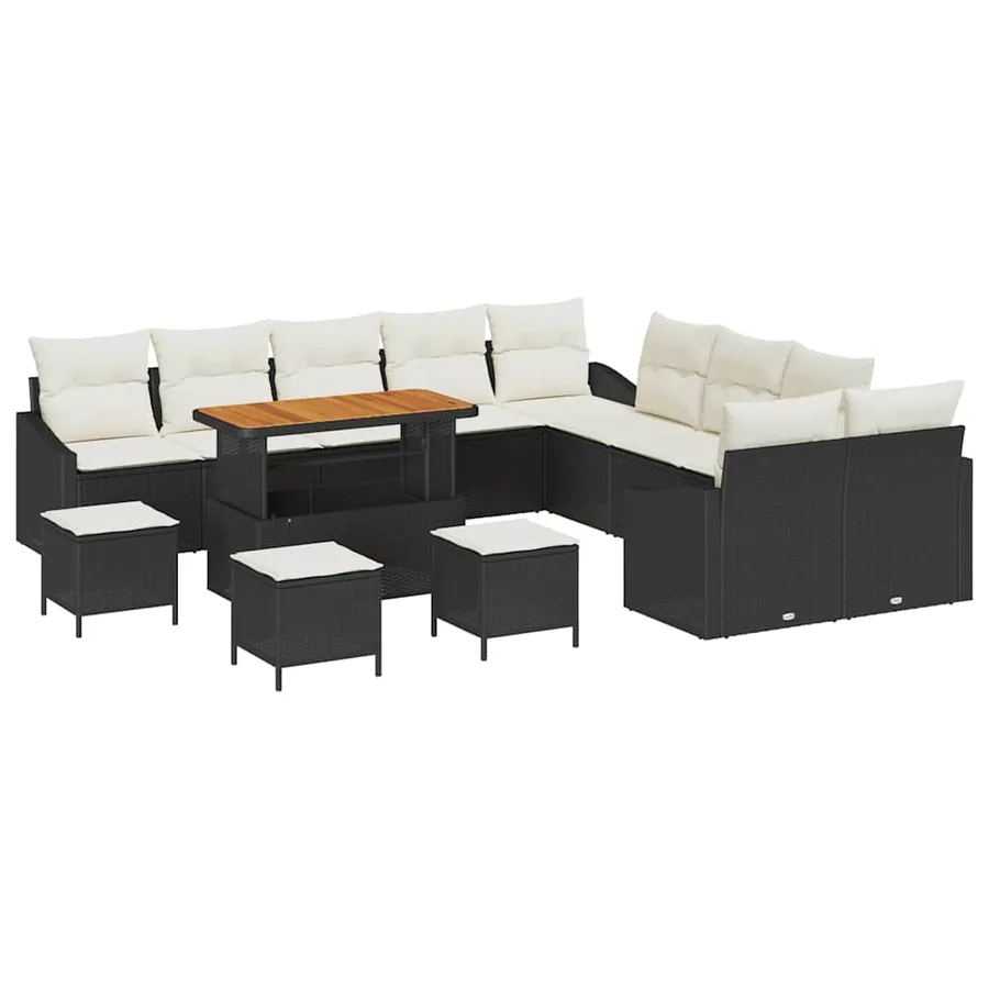 Ensemble de canapé de jardin avec coussin 14 pcs Noir polyrotin - 2