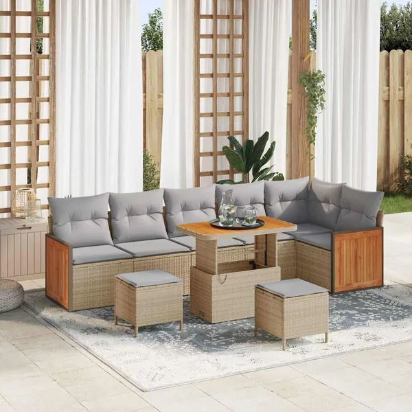 Ensemble de canapé de jardin 11 pcs Beige et Gris clair