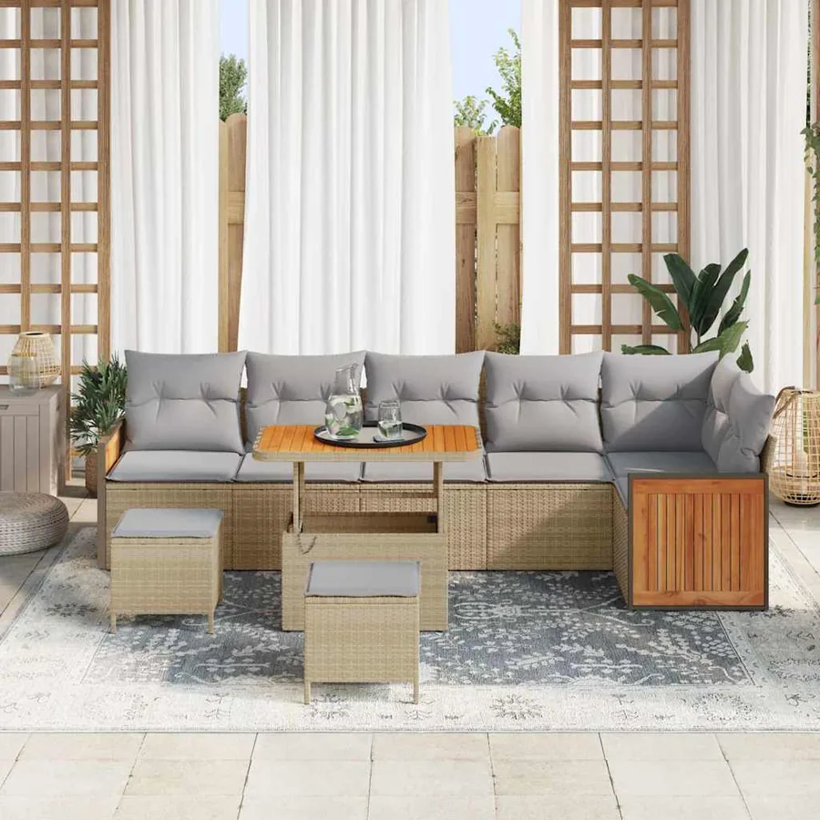 Ensemble de canapé de jardin 11 pcs Beige et Gris clair - 3