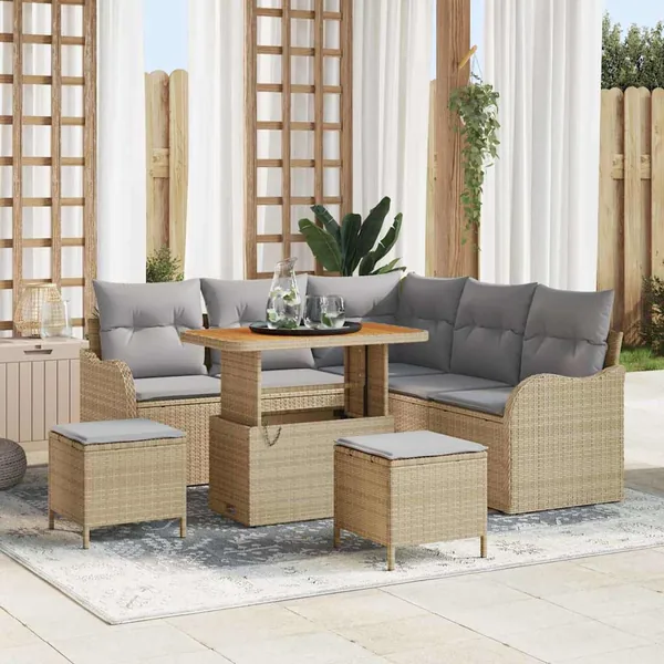 Ensemble de canapé de jardin avec coussin 8 pcs Beige polyrotin
