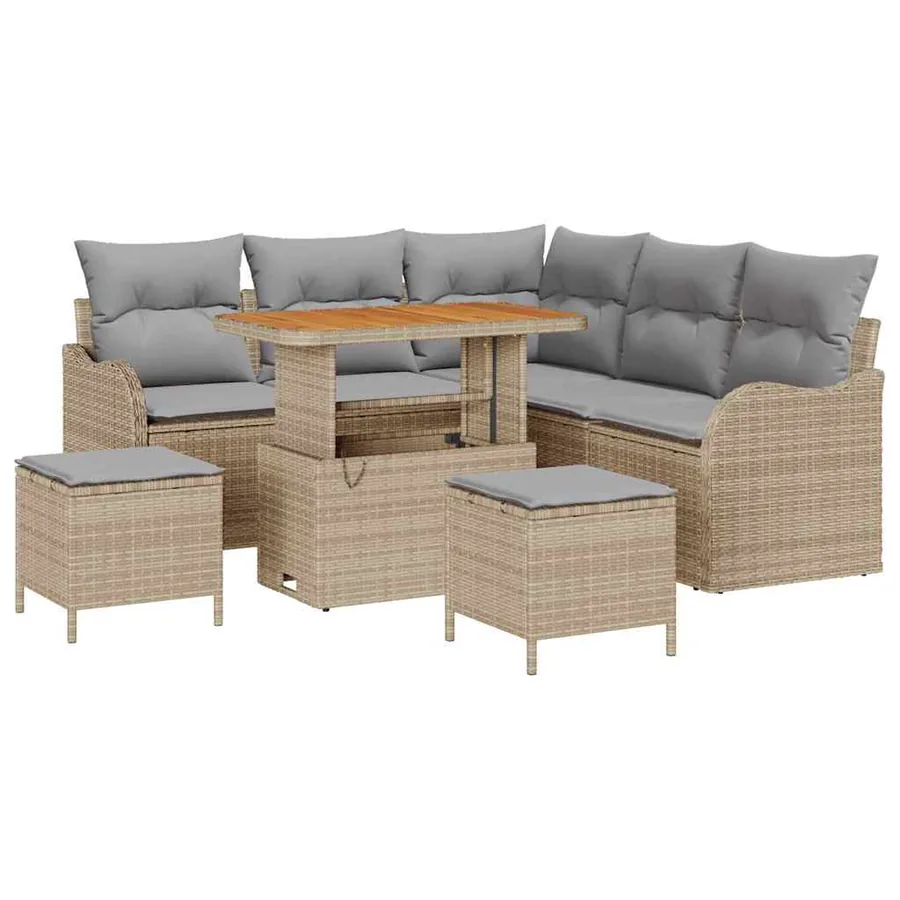 Ensemble de canapé de jardin avec coussin 8 pcs Beige polyrotin - 2