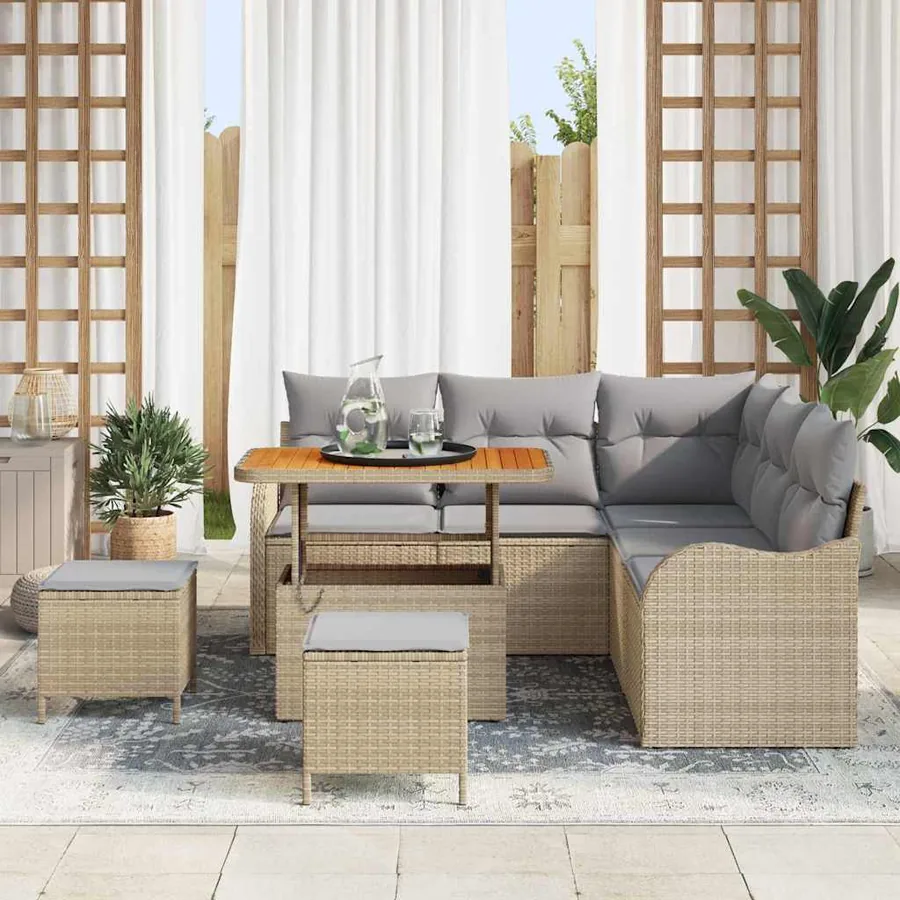 Ensemble de canapé de jardin avec coussin 8 pcs Beige polyrotin - 3