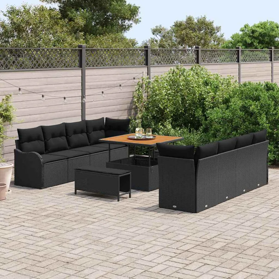Ensemble de canapé de jardin avec coussin 11 pcs Noir polyrotin - 3