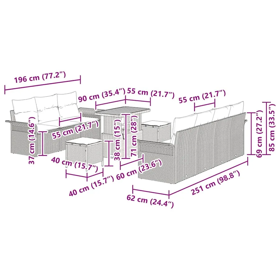 Ensemble de canapé de jardin 10 pcs Beige polyrotin - 12
