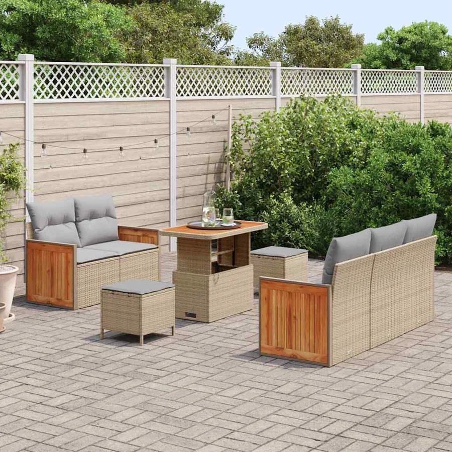 Ensemble de canapé de jardin 10 pcs Beige et Gris clair - 3