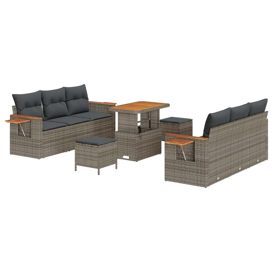 Ensemble de canapé de jardin 9 pcs Gris polyrotin - 2