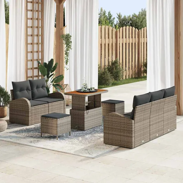 Ensemble de canapé de jardin avec coussin 8 pcs Gris polyrotin