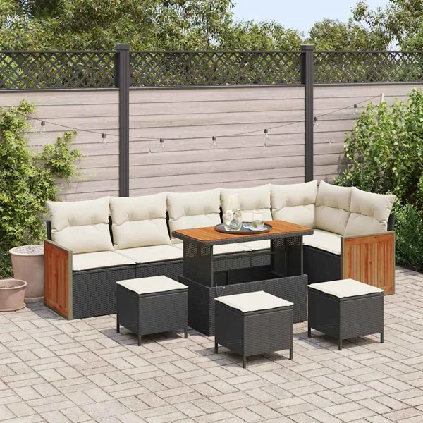 Ensemble de canapé de jardin 12 pcs Noir et Crème polyrotin