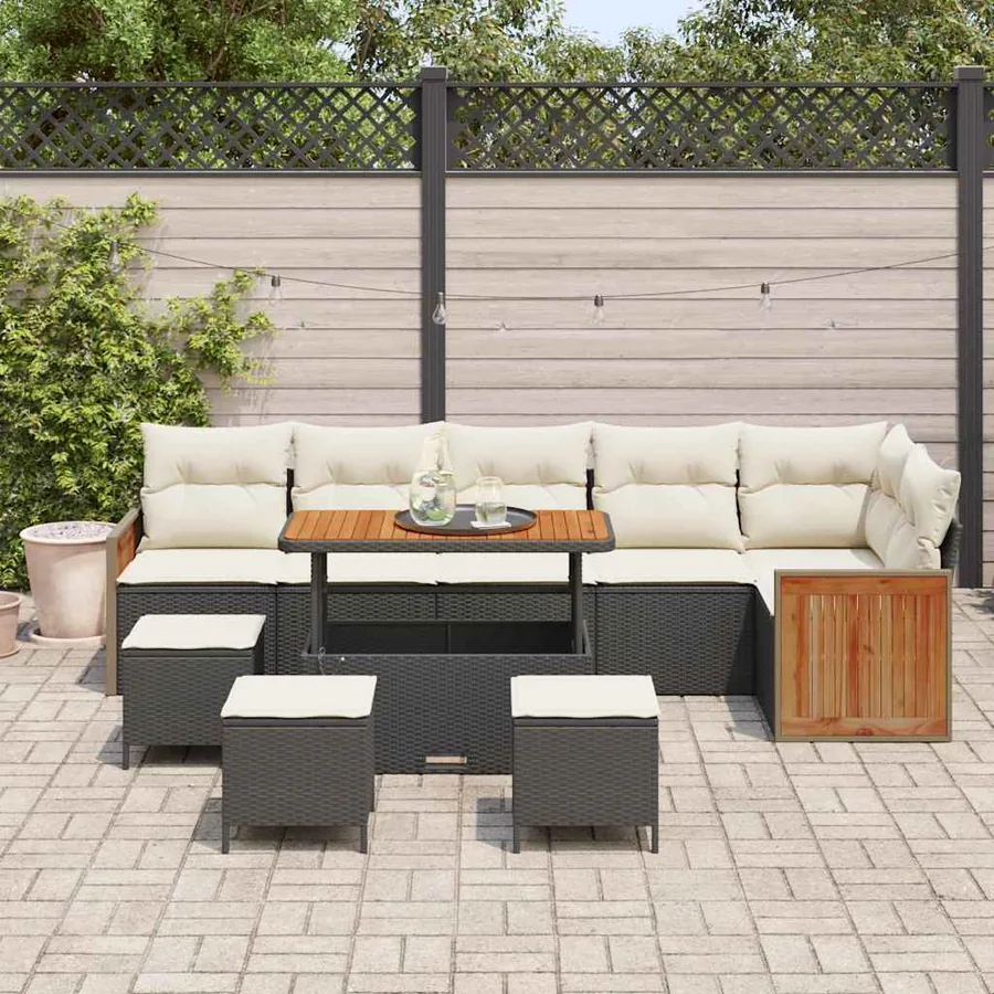 Ensemble de canapé de jardin 12 pcs Noir et Crème polyrotin - 3