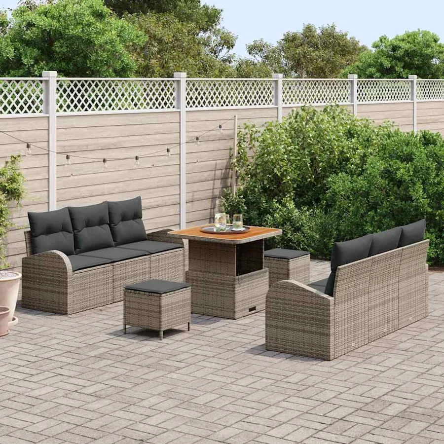 Ensemble de canapé de jardin avec coussin 9 pcs Gris polyrotin - 3