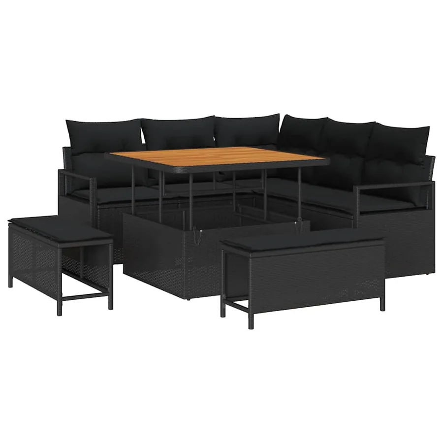 Ensemble de canapé de jardin avec coussin 8 pcs Noir polyrotin - 2