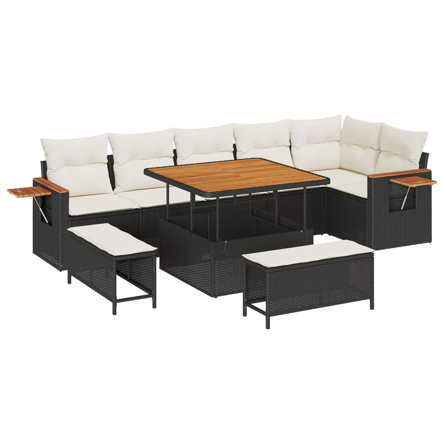 Ensemble de canapé de jardin 9 pcs Noir polyrotin - 2
