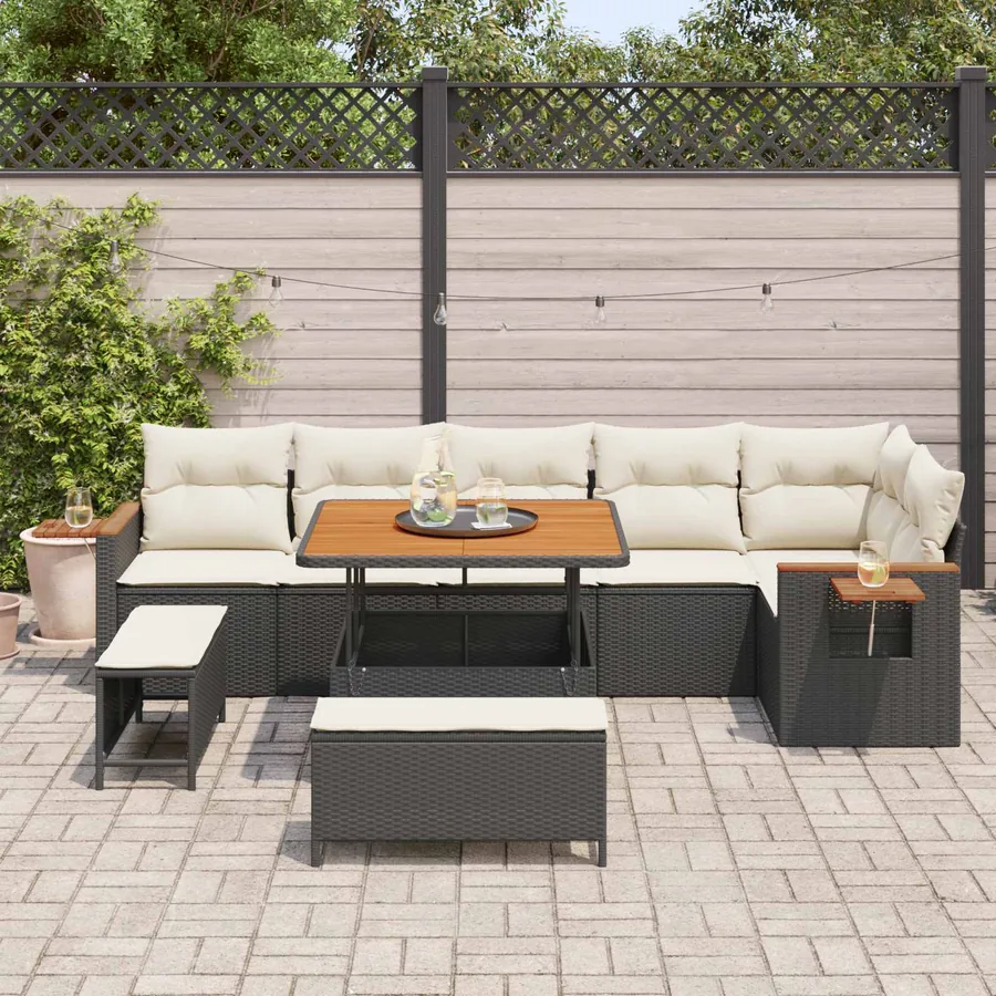 Ensemble de canapé de jardin 9 pcs Noir polyrotin - 3