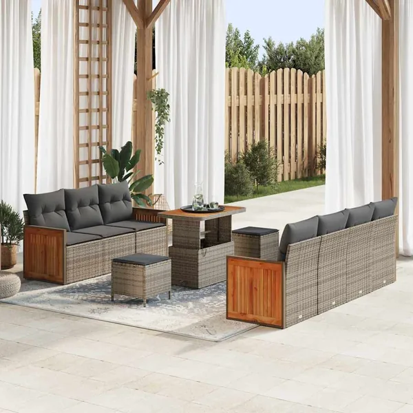 Ensemble de canapé de jardin avec coussin 13 pcs Gris polyrotin