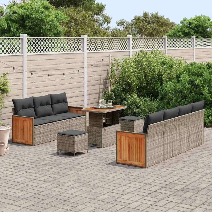 Ensemble de canapé de jardin avec coussin 13 pcs Gris polyrotin - 3
