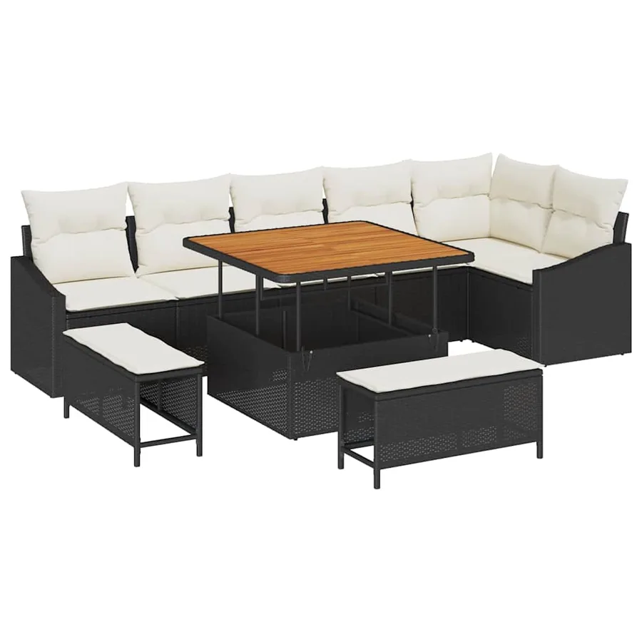 Ensemble de canapé de jardin avec coussin 9 pcs Noir polyrotin - 2