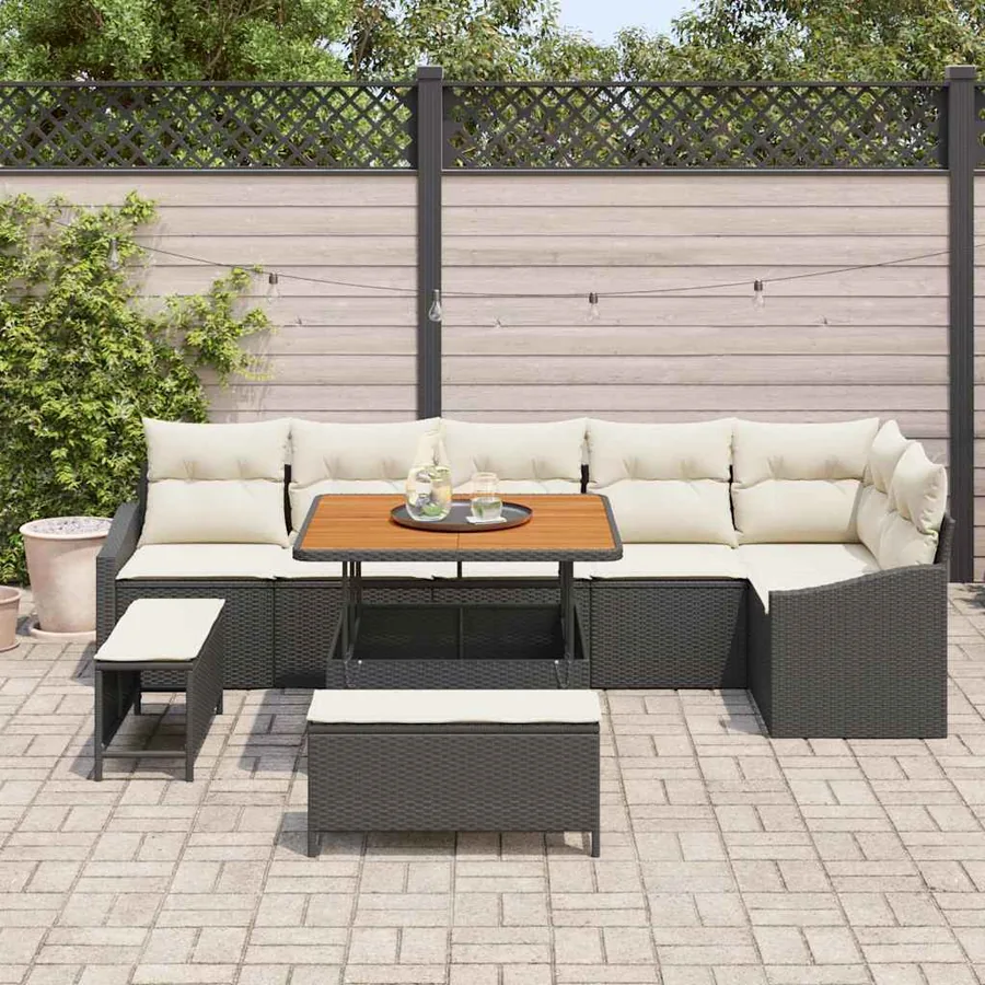 Ensemble de canapé de jardin avec coussin 9 pcs Noir polyrotin - 3