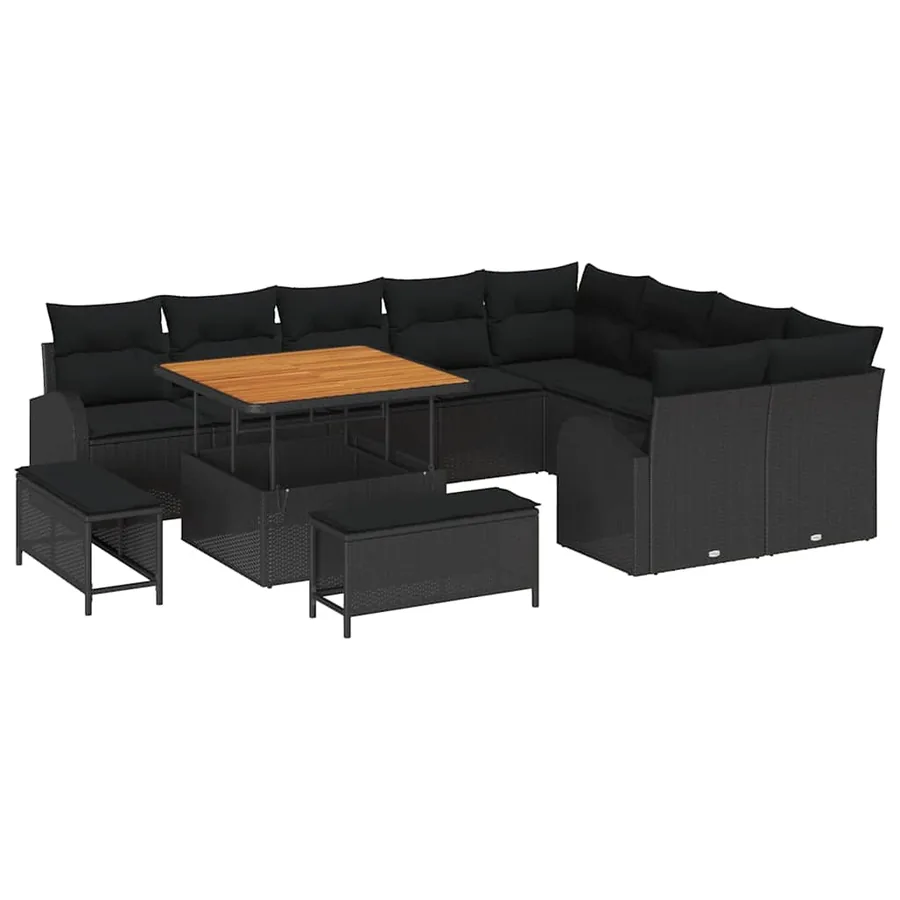 Ensemble de canapé de jardin avec coussin 12 pcs Noir polyrotin - 2