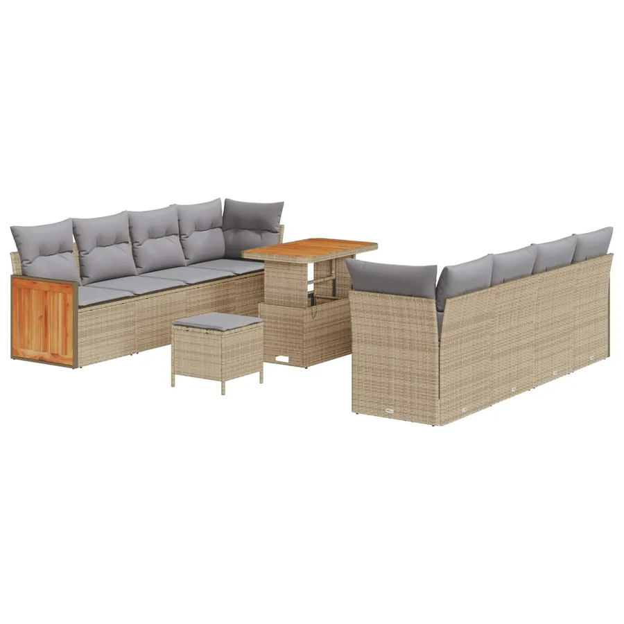 Ensemble de canapé de jardin 11 pcs Beige et Gris clair - 2