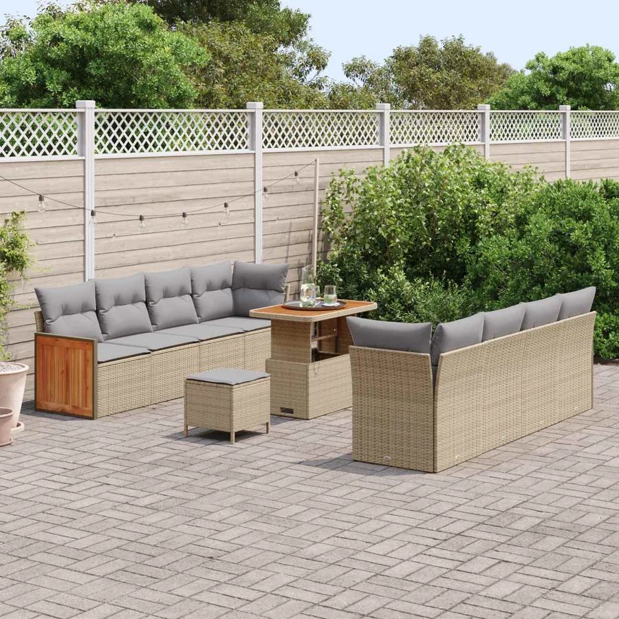 Ensemble de canapé de jardin 11 pcs Beige et Gris clair - 3