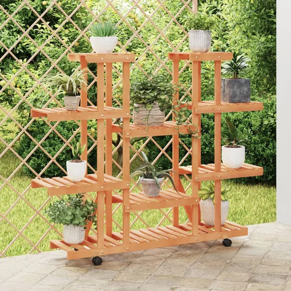 Support à fleurs avec roues 110x25x115 cm bois massif de sapin