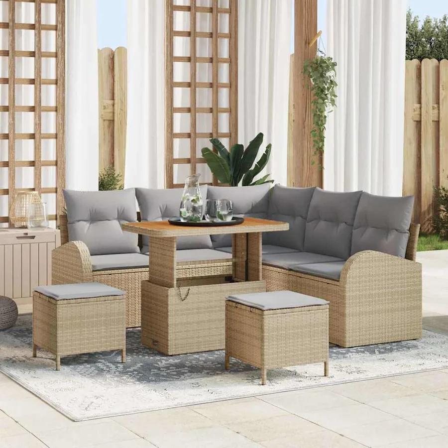 Ensemble de canapé de jardin avec coussin 8 pcs Beige polyrotin