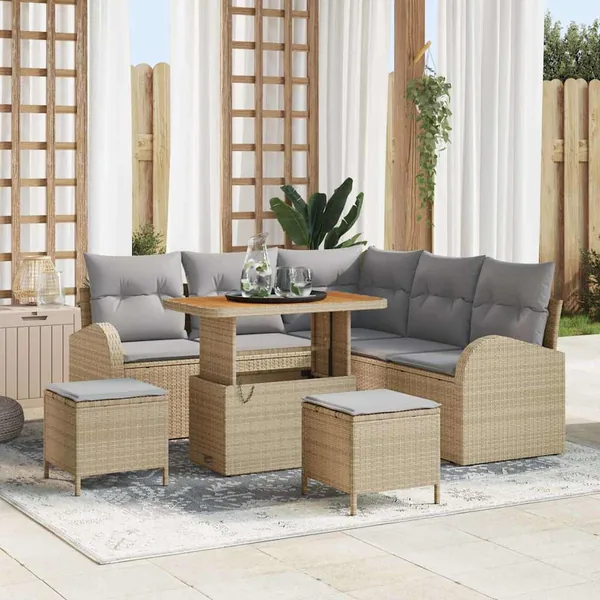 Ensemble de canapé de jardin avec coussin 8 pcs Beige polyrotin
