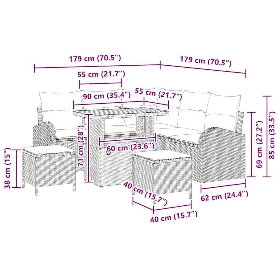 Ensemble de canapé de jardin avec coussin 8 pcs Beige polyrotin - 14