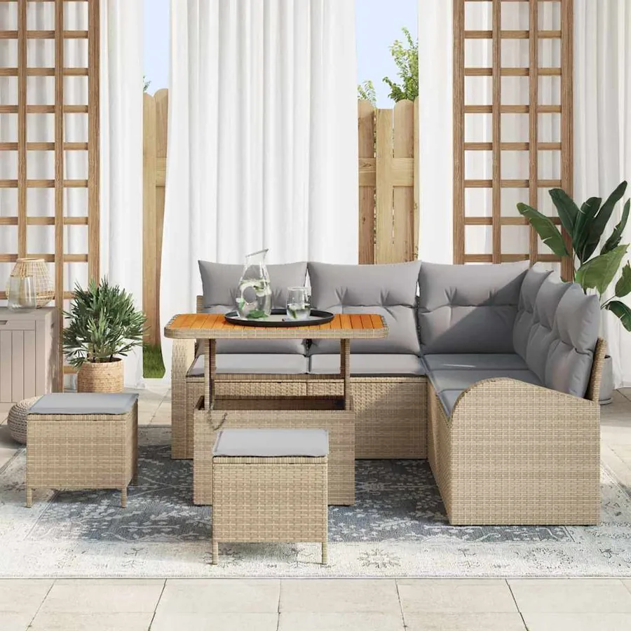 Ensemble de canapé de jardin avec coussin 8 pcs Beige polyrotin - 3