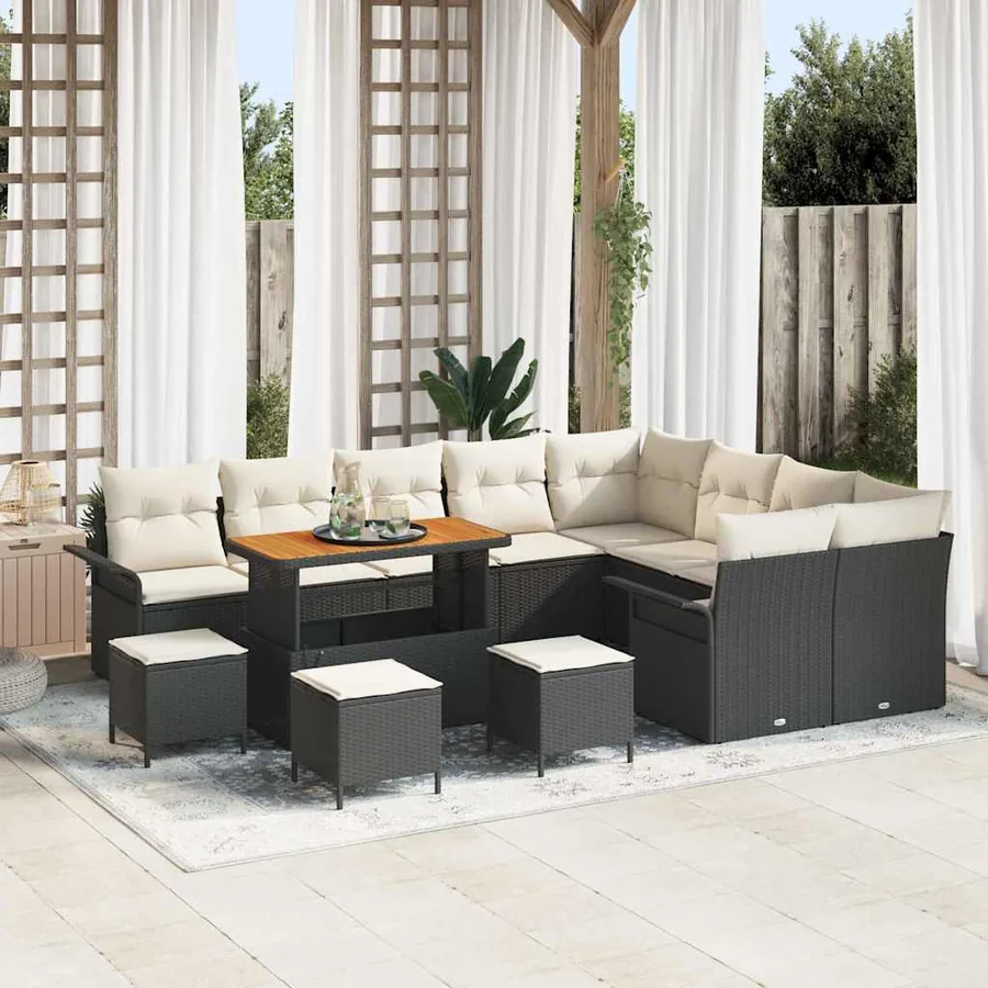 Ensemble de canapé de jardin avec coussin 13 pcs Noir polyrotin