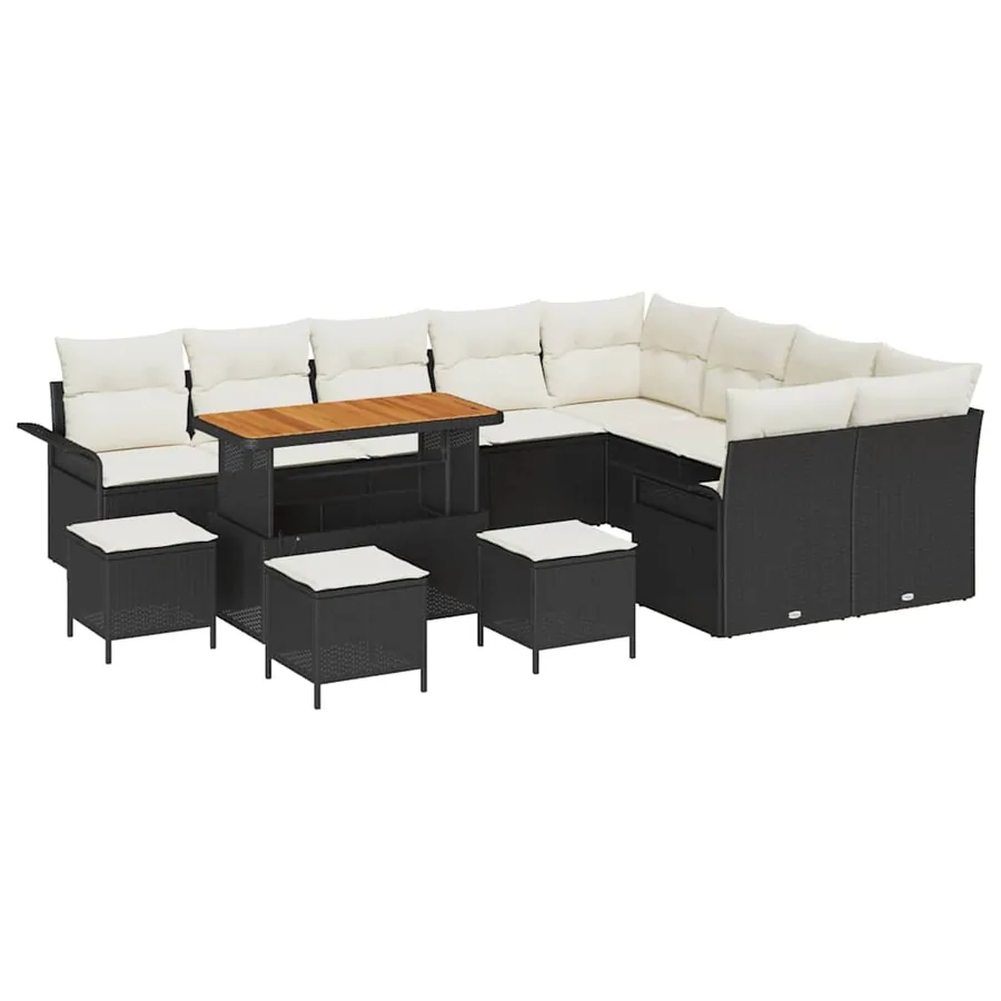 Ensemble de canapé de jardin avec coussin 13 pcs Noir polyrotin - 2