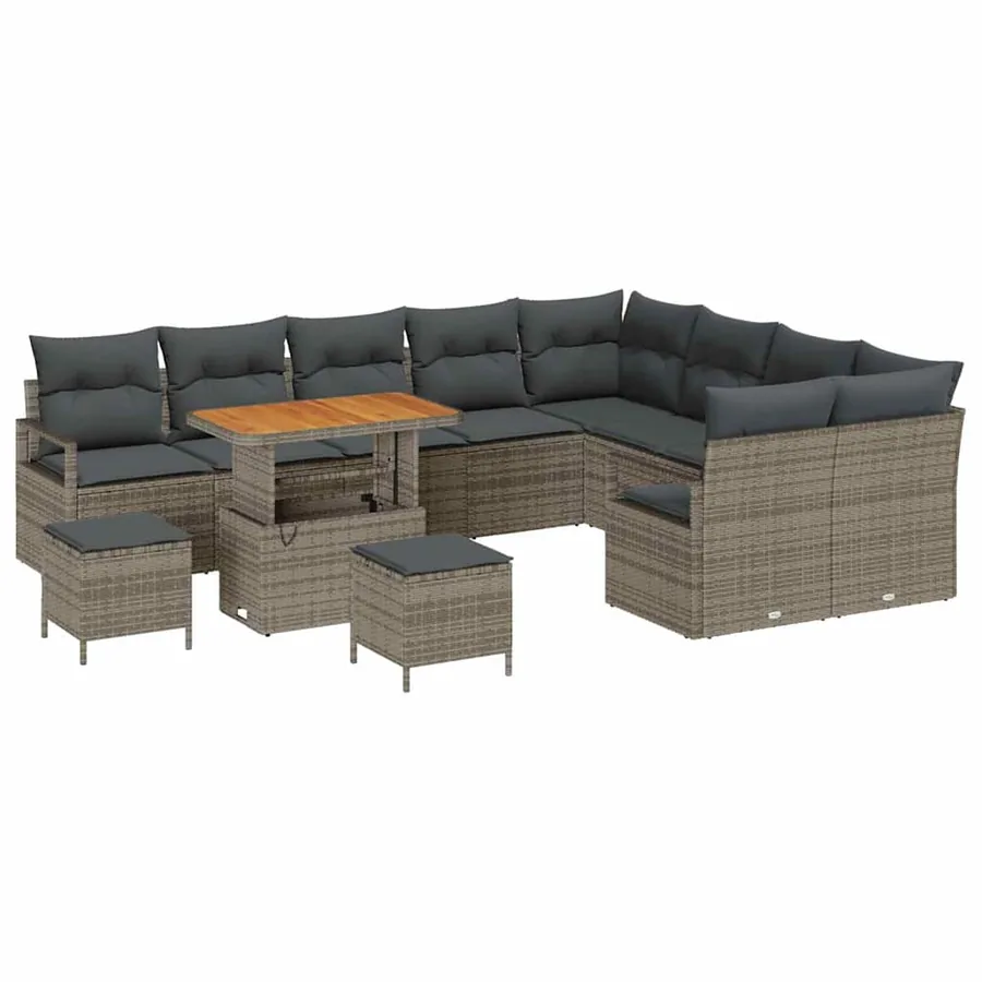 Ensemble de canapé de jardin avec coussin 12 pcs Gris polyrotin - 2