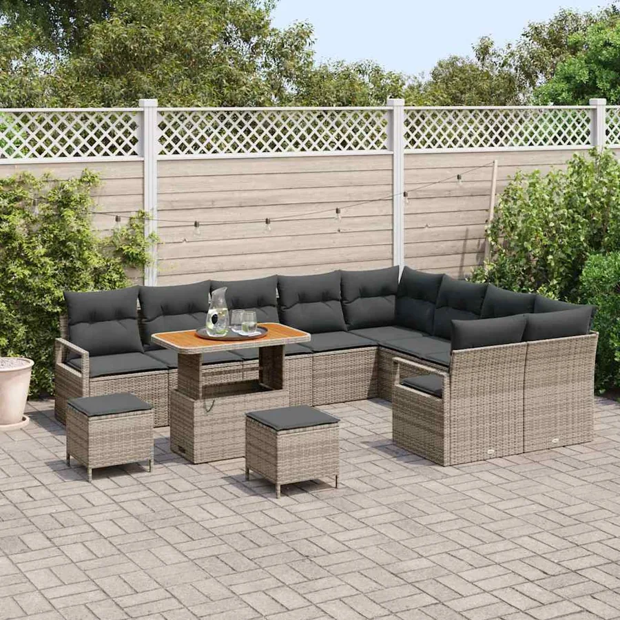 Ensemble de canapé de jardin avec coussin 12 pcs Gris polyrotin - 3