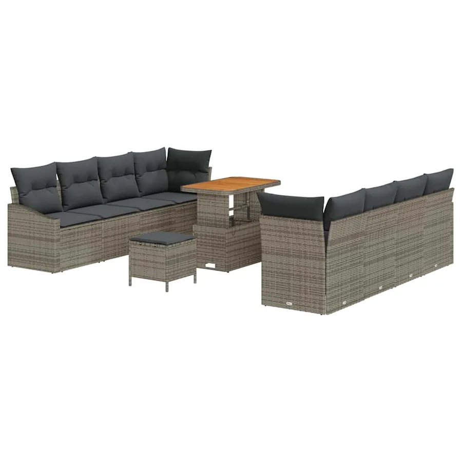 Ensemble de canapé de jardin avec coussin 11 pcs Gris polyrotin - 2
