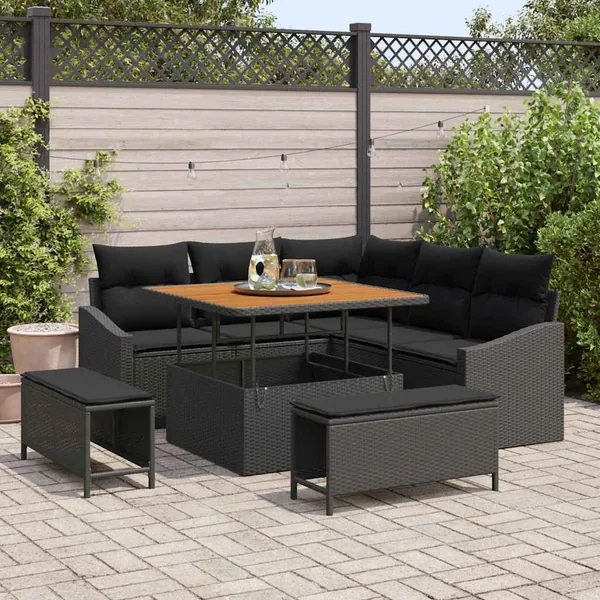 Ensemble de canapé de jardin avec coussin 8 pcs Noir polyrotin